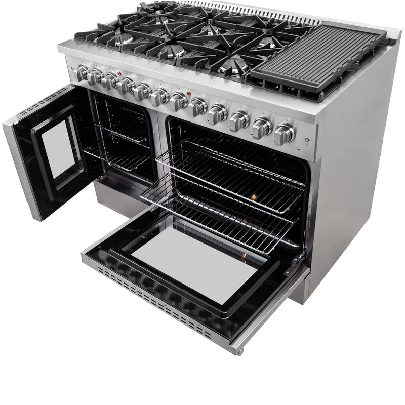 Forno 48-Inch Dual Fuel Range with 8 Gas Burners, 107,000 BTUs, & French Door Electric Oven in Stainless Steel