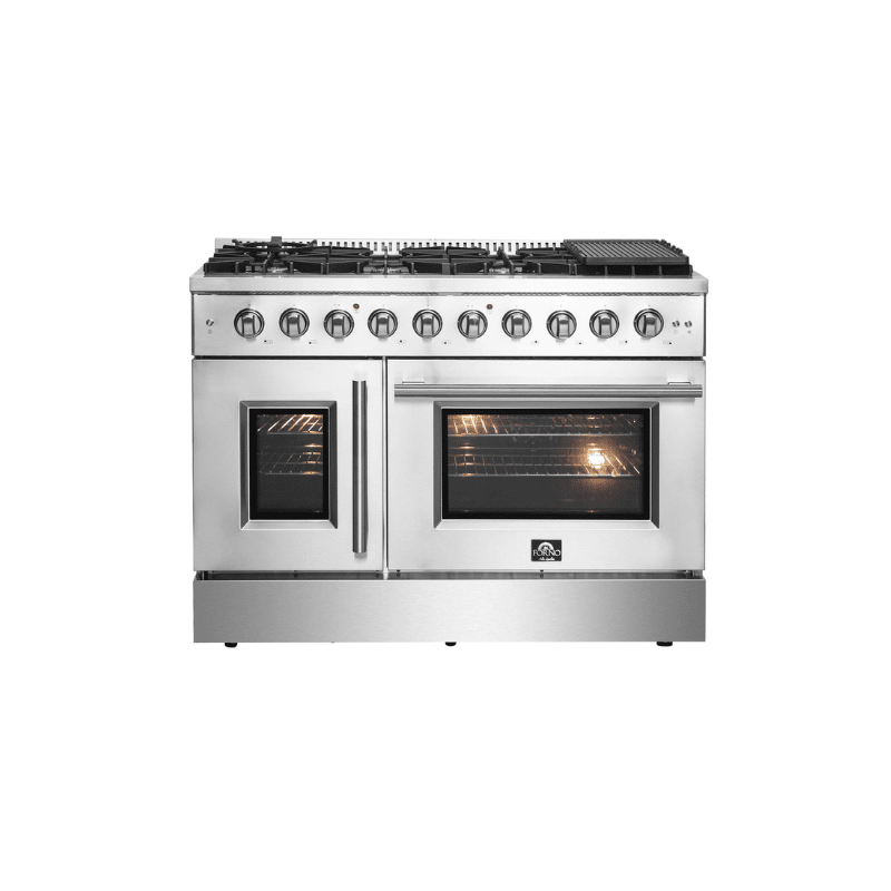 Forno 48-Inch Galiano Gas Range with 8 Gas Burners, 107,000 BTUs, & French Door Gas Oven in Stainless Steel FFSGS6444-48