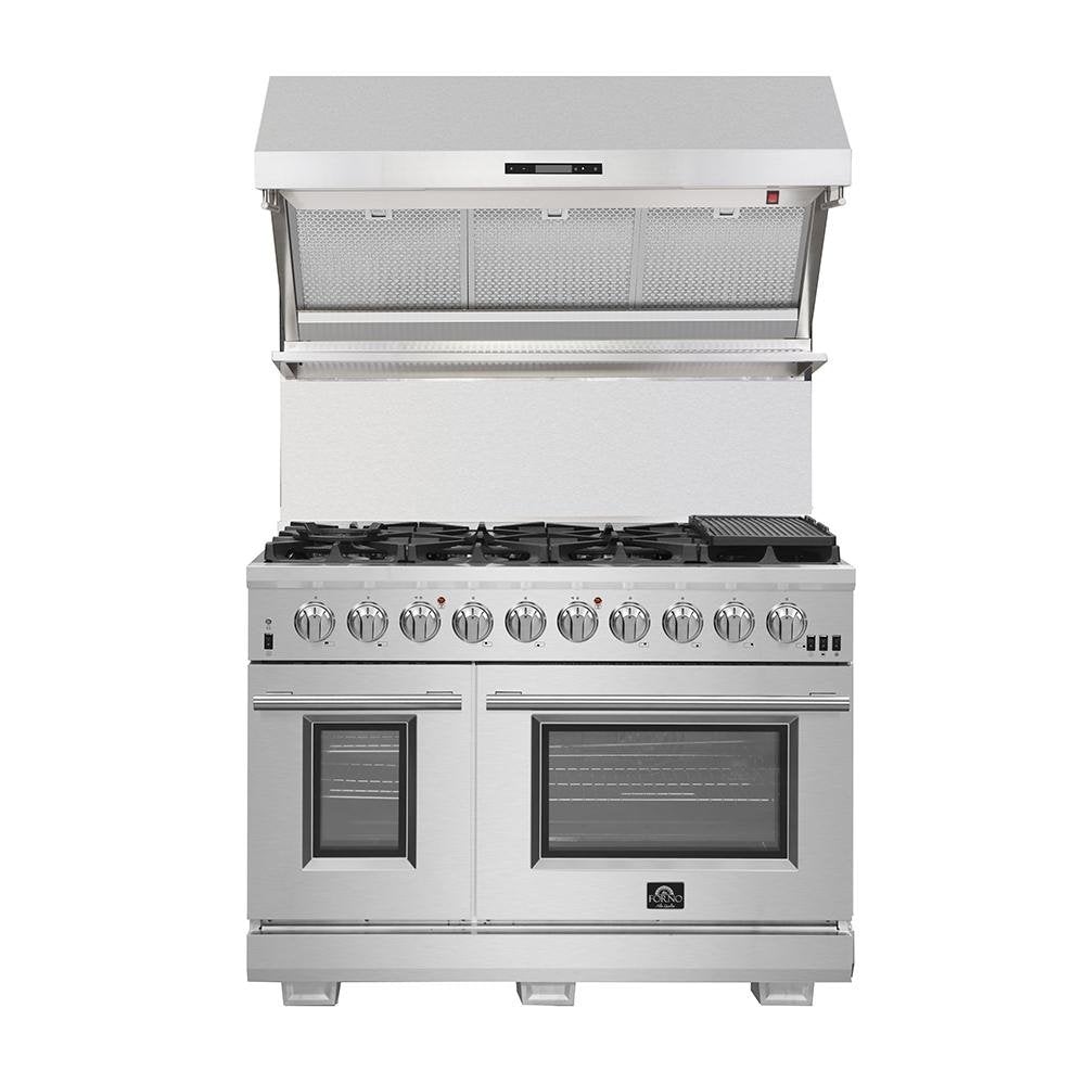 Forno Ansedonia 48" Wall Mount Range Hood with Red Light Warmer, Shelf/Backsplash, and 1200 CFM Motor -FRHWM5029-48HB