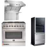 Forno Appliance Package - 36 Inch Dual Fuel Range, Wall Mount Range Hood, Wine Cooler, FWCDR-FFSGS6156-36 - MyBBQDirect