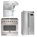 Forno Appliance Package - 36 Inch Gas Range, Wall Mount Range Hood, 33" Built-In Refrigerator, FFRBI-FFSGS6244-36 - MyBBQDirect