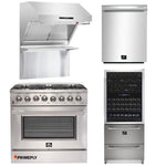 Forno Appliance Package - 36 Inch Gas Range, Wall Mount Range Hood, Microwave Drawer, Dishwasher, FWCDR-FRHWM5029-36 - MyBBQDirect
