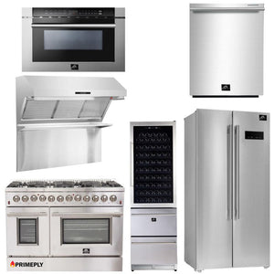 Forno Appliance Package - 48 Inch Dual Fuel Range, Range Hood, Built-In Refrigerator, Microwave Drawer, Dishwasher, Wine Cooler, 33SB-FFSGS6156-48 - MyBBQDirect