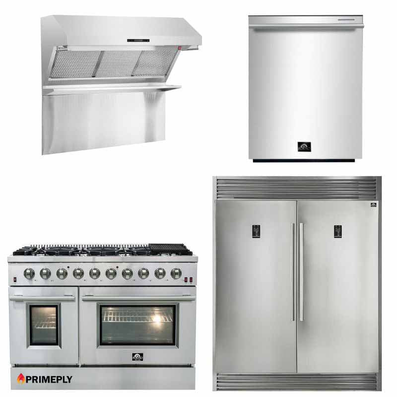Forno Appliance Package - 48 Inch Gas Range, 60 Inch Refrigerator, Range Hood, Dishwasher, FRH-FFSGS6244-48HB