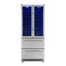 FORNO Campania 32" 120 Bottle Triple Zone French Door Wine Cooler with 2 Beverage Drawers, FWCDR6635-32S