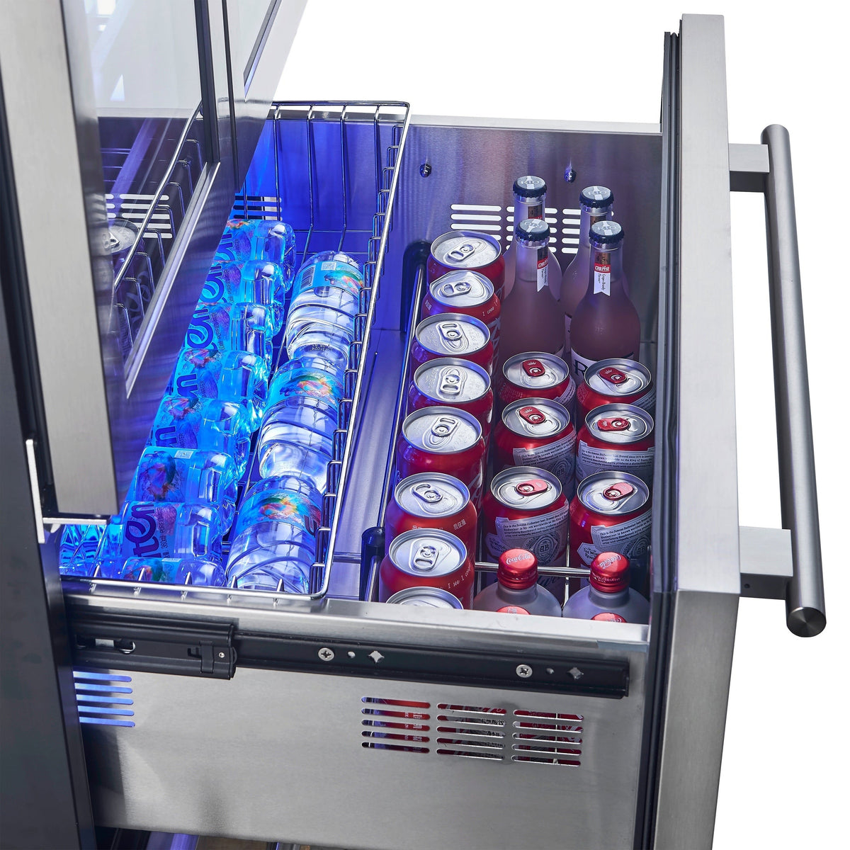 FORNO Campania 32" 120 Bottle Triple Zone French Door Wine Cooler with 2 Beverage Drawers, FWCDR6635-32S