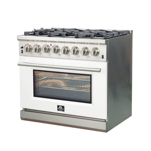 FORNO Capriasca - Titanium Professional 36" Freestanding Dual Fuel Electric 240V Colored Door Oven Range FFSGS6187-36