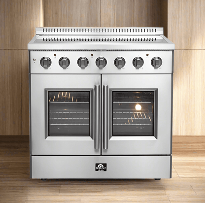 FORNO Galiano 36-Inch French Door Electric Range with Convection Oven in Stainless Steel - FFSEL6917-36
