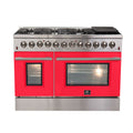 FORNO Galiano - Gold Professional 48" Freestanding Dual Fuel 240V Electric Colored Door Oven Range FFSGS6156-48RED