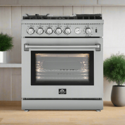 Forno Breno 30" Freestanding Gas Range Oven with 5 Sealed Burners, Griddle, and Air Fryer FFSGS6276-30