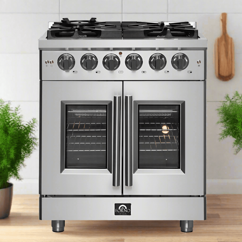 FORNO Massimo 30-Inch Freestanding French Door Gas Range in Stainless Steel - FFSGS6439-30