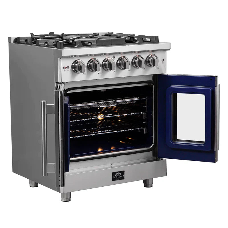 FORNO Massimo 30-Inch Freestanding French Door Gas Range in Stainless Steel - FFSGS6439-30