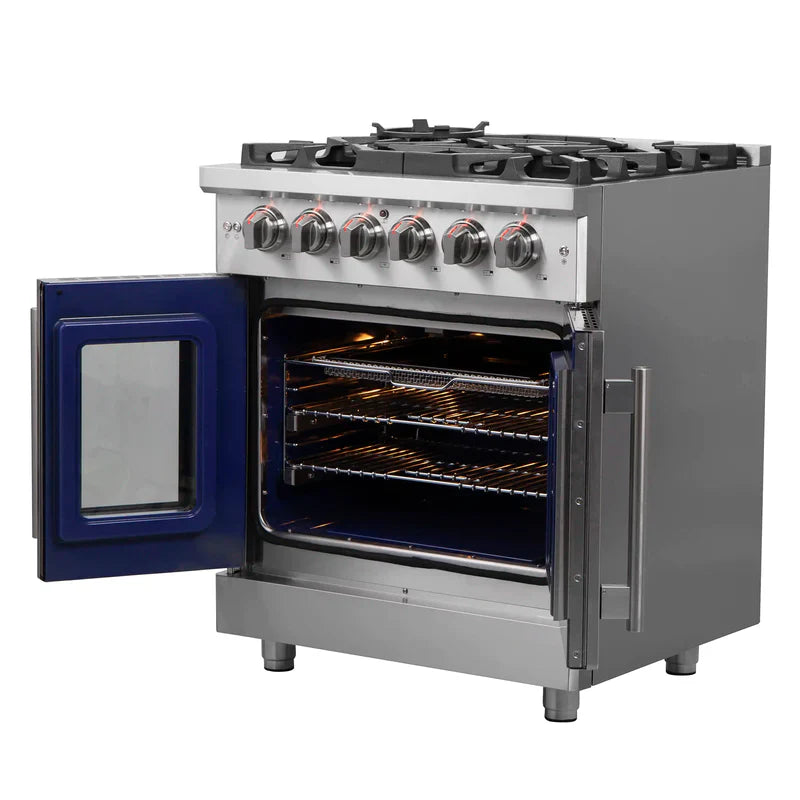 FORNO Massimo 30-Inch Freestanding French Door Gas Range in Stainless Steel - FFSGS6439-30