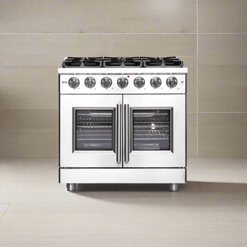 FORNO Massimo 36-Inch Freestanding French Door Gas Range in Stainless Steel - FFSGS6439-36