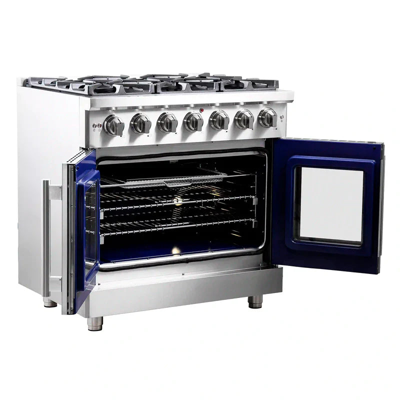 FORNO Massimo 36-Inch Freestanding French Door Gas Range in Stainless Steel - FFSGS6439-36