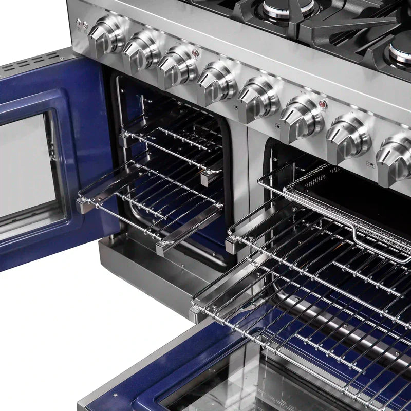 FORNO Massimo 48-Inch Freestanding French Door Gas Range in Stainless Steel - FFSGS6439-48