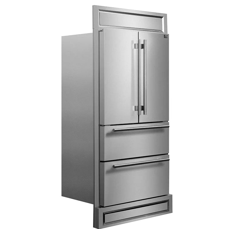 Forno Moena 36" French Door 19.2 cu. ft Stainless Steel Refrigerator, with Modern Decorative Grill - 40" Wide - FFRBI1820-40MG