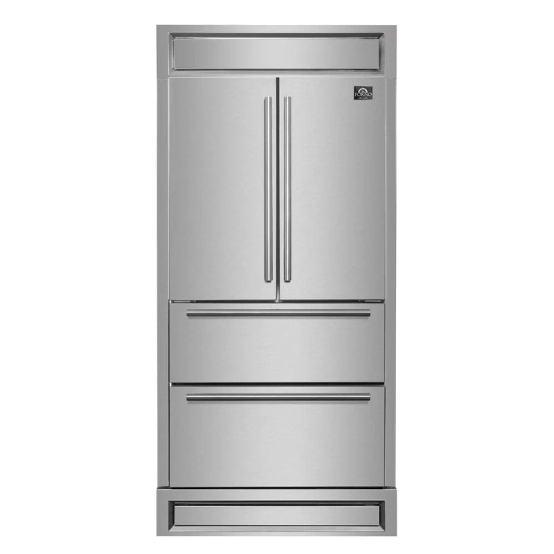 Forno Moena 36" French Door 19.2 cu. ft Stainless Steel Refrigerator, with Modern Decorative Grill - 40" Wide - FFRBI1820-40MG