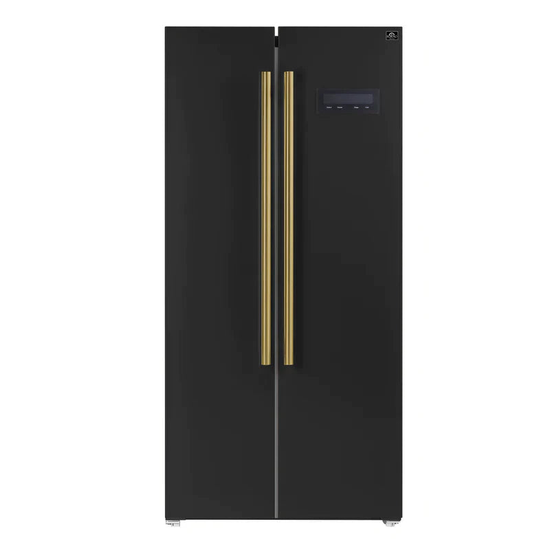 Forno Salerno Espresso 33-inch Side-by-Side 15.6 Cu.Ft. Refrigerator with Brass Handle - FFRBI1805-33BLK