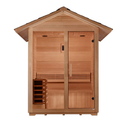GOLDEN DESIGNS "ARLBERG" 3 PERSON TRADITIONAL OUTDOOR STEAM SAUNA - CANADIAN HEMLOCK GDI-8103-01