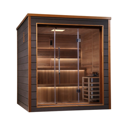 GOLDEN DESIGNS BERGEN 6 PERSON OUTDOOR-INDOOR TRADITIONAL STEAM SAUNA - CANADIAN RED CEDAR INTERIOR GDI-8206-01