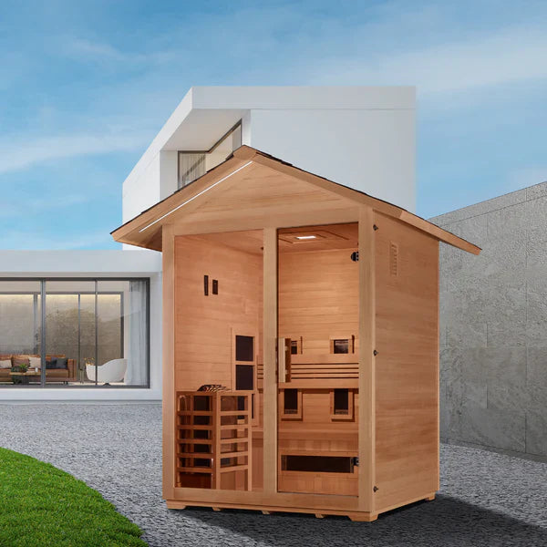 GOLDEN DESIGNS "CARINTHIA" 3 PERSON HYBRID OUTDOOR STEAM SAUNA - CANADIAN HEMLOCK GDI-8123-01