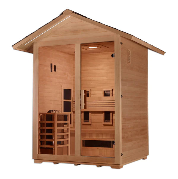 GOLDEN DESIGNS "CARINTHIA" 3 PERSON HYBRID OUTDOOR STEAM SAUNA - CANADIAN HEMLOCK GDI-8123-01