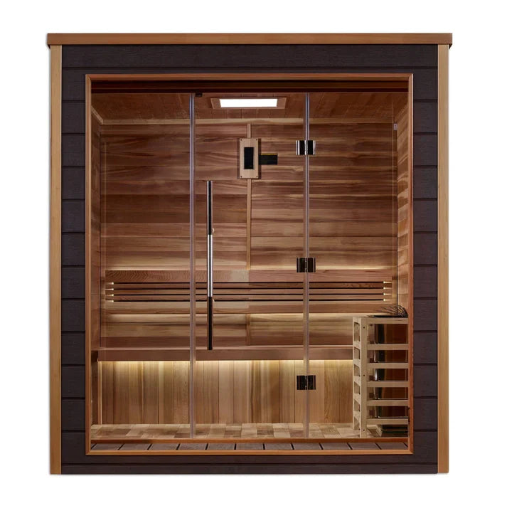 GOLDEN DESIGNS DRAMMEN 3 PERSON OUTDOOR-INDOOR TRADITIONAL STEAM SAUNA - CANADIAN RED CEDAR INTERIOR GDI-8203-01