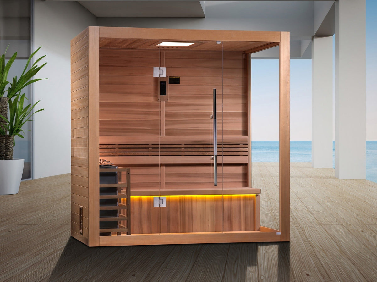 Golden Designs "Forssa Edition" 3-4 Person Indoor Traditional Steam Sauna - Canadian Red Cedar Interior GDI-7203-01
