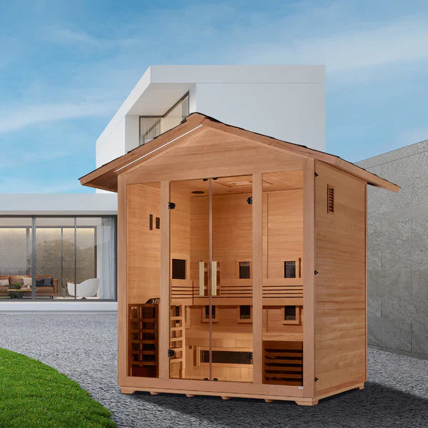 GOLDEN DESIGNS "GARGELLEN" 5 PERSON HYBRID OUTDOOR STEAM SAUNA - CANADIAN HEMLOCK GDI-8125-01