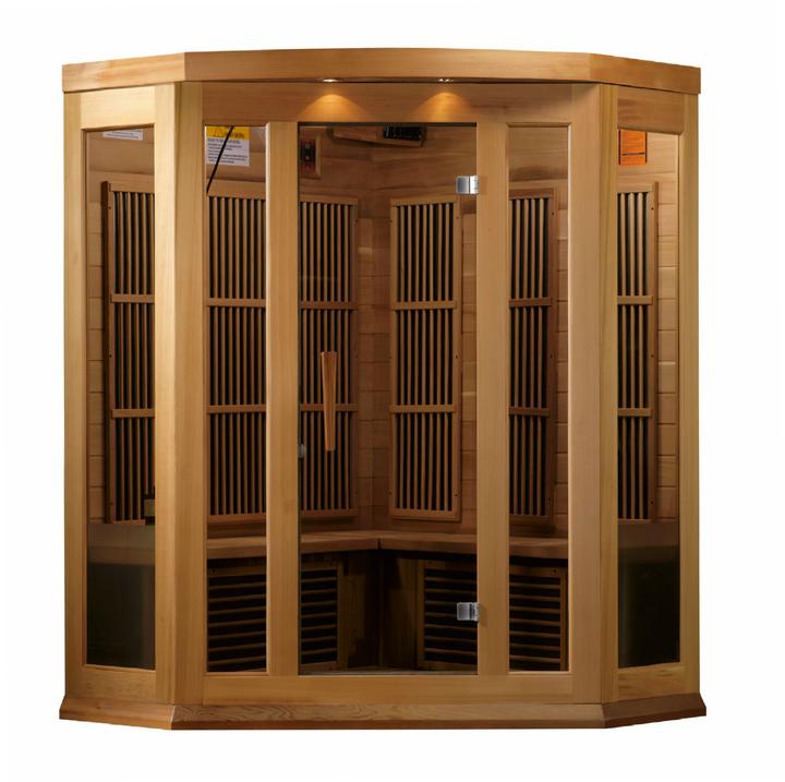 Golden Designs Maxxus "Chaumont Edition" 3 Person Corner Near Zero EMF FAR Infrared Sauna - Canadian Red Cedar - PrimeFair
