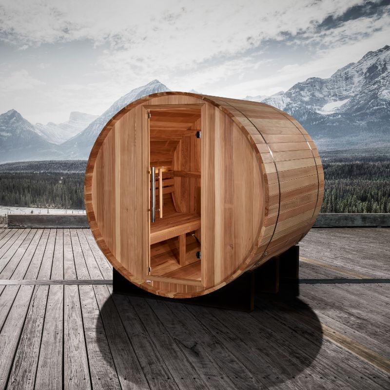 GOLDEN DESIGNS "ST. MORITZ" 2 PERSON BARREL TRADITIONAL STEAM SAUNA - PACIFIC CEDAR GDI-B002-01