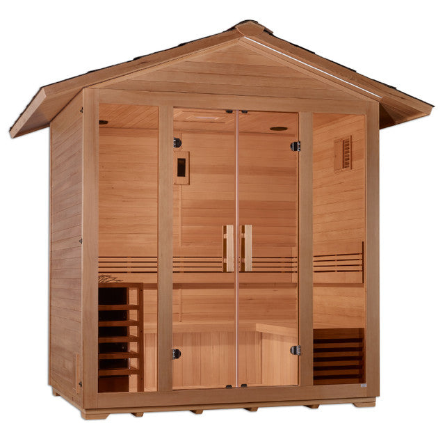 GOLDEN DESIGNS "VORARLBERG" 5 PERSON TRADITIONAL OUTDOOR STEAM SAUNA - CANADIAN HEMLOCK GDI-8105-01