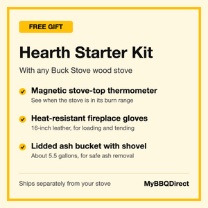 Hearth Starter Kit free gift: stove thermometer, fireplace gloves, ash bucket with shovel
