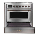 ILVE 36 Inch Majestic II Series Dual Fuel Natural Gas Range with 6 Burners and Griddle with 3.5 cu. ft. Oven Capacity TFT Oven Control Display UM09FDNS3