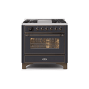 ILVE 36 Inch Majestic II Series Dual Fuel Natural Gas Range with 6 Burners and Griddle with 3.5 cu. ft. Oven Capacity TFT Oven Control Display UM09FDNS3