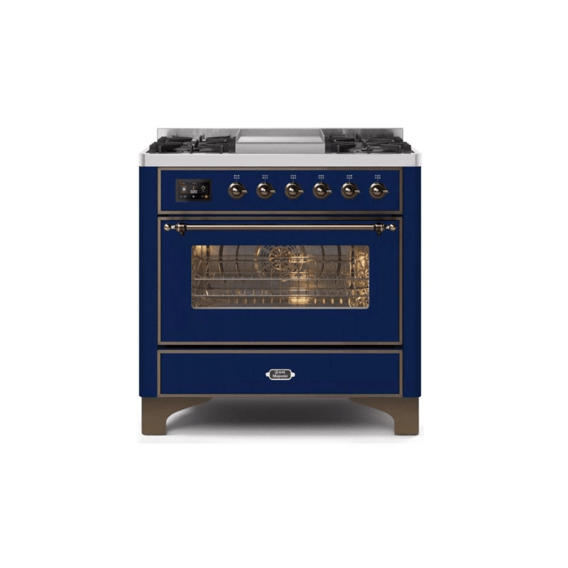 ILVE 36 Inch Majestic II Series Dual Fuel Natural Gas Range with 6 Burners and Griddle with 3.5 cu. ft. Oven Capacity TFT Oven Control Display UM09FDNS3