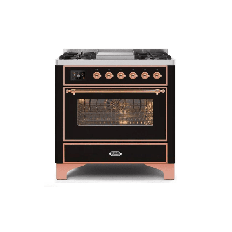 ILVE 36 Inch Majestic II Series Dual Fuel Natural Gas Range with 6 Burners and Griddle with 3.5 cu. ft. Oven Capacity TFT Oven Control Display UM09FDNS3