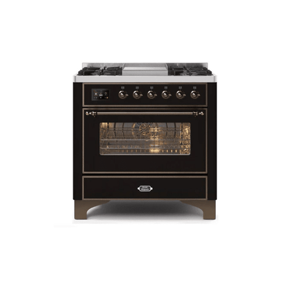 ILVE 36 Inch Majestic II Series Dual Fuel Natural Gas Range with 6 Burners and Griddle with 3.5 cu. ft. Oven Capacity TFT Oven Control Display UM09FDNS3
