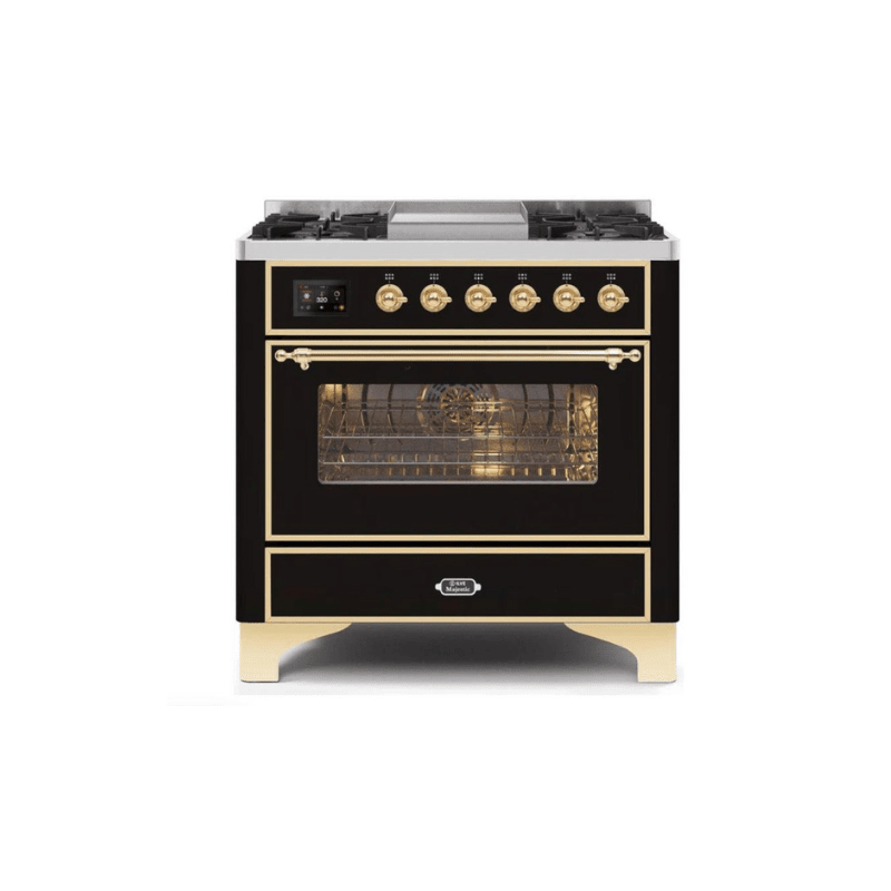 ILVE 36 Inch Majestic II Series Dual Fuel Natural Gas Range with 6 Burners and Griddle with 3.5 cu. ft. Oven Capacity TFT Oven Control Display UM09FDNS3