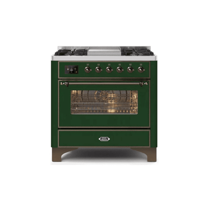 ILVE 36 Inch Majestic II Series Dual Fuel Natural Gas Range with 6 Burners and Griddle with 3.5 cu. ft. Oven Capacity TFT Oven Control Display UM09FDNS3
