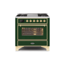 ILVE 36 Inch Majestic II Series Dual Fuel Natural Gas Range with 6 Burners and Griddle with 3.5 cu. ft. Oven Capacity TFT Oven Control Display UM09FDNS3