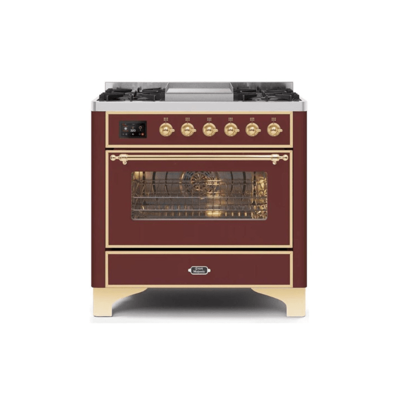 ILVE 36 Inch Majestic II Series Dual Fuel Natural Gas Range with 6 Burners and Griddle with 3.5 cu. ft. Oven Capacity TFT Oven Control Display UM09FDNS3
