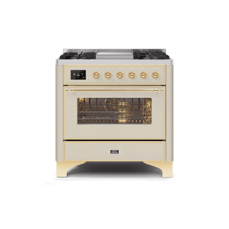 ILVE 36 Inch Majestic II Series Dual Fuel Natural Gas Range with 6 Burners and Griddle with 3.5 cu. ft. Oven Capacity TFT Oven Control Display UM09FDNS3