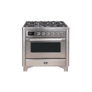 ILVE 36 Inch Majestic II Series Dual Fuel Natural Gas Range with 6 Burners and Griddle with 3.5 cu. ft. Oven Capacity TFT Oven Control Display UM09FDNS3