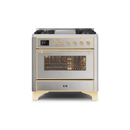 ILVE 36 Inch Majestic II Series Dual Fuel Natural Gas Range with 6 Burners and Griddle with 3.5 cu. ft. Oven Capacity TFT Oven Control Display UM09FDNS3