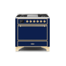 ILVE 36 Inch Majestic II Series Natural/ Propane Gas Burner and Electric Oven Range with 6 Sealed Burners UM09FDQNS3