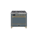 ILVE 36 Inch Majestic II Series Natural/ Propane Gas Burner and Electric Oven Range with 6 Sealed Burners UM09FDQNS3