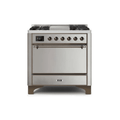 ILVE 36 Inch Majestic II Series Natural/ Propane Gas Burner and Electric Oven Range with 6 Sealed Burners UM09FDQNS3