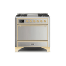 ILVE 36 Inch Majestic II Series Natural/ Propane Gas Burner and Electric Oven Range with 6 Sealed Burners UM09FDQNS3